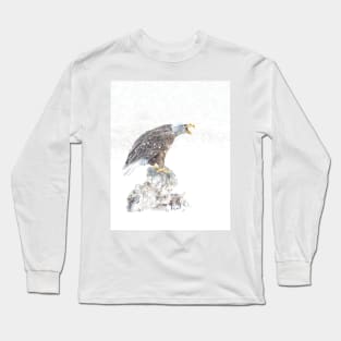 Bald eagle in snowstorm Long Sleeve T-Shirt